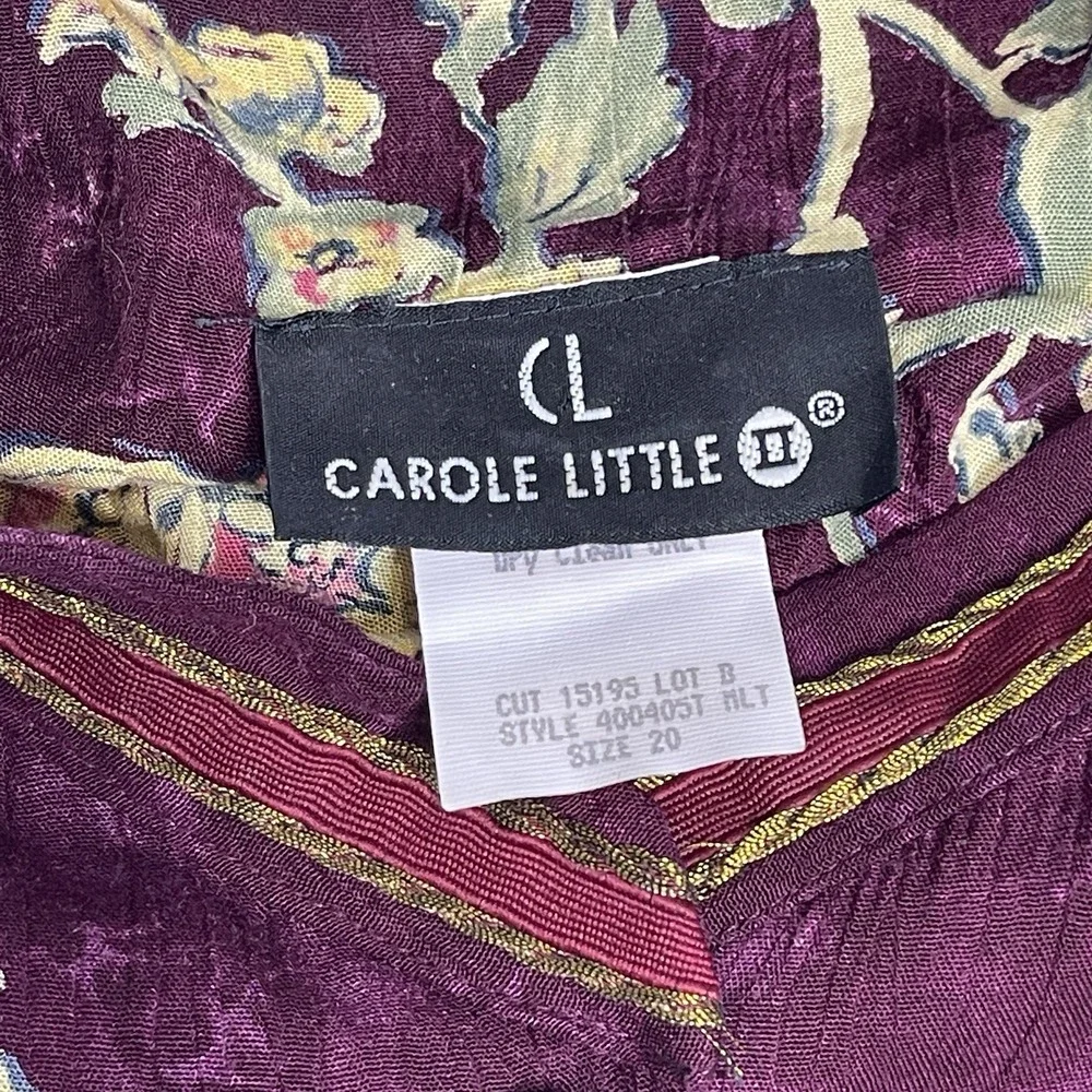 Vintage Carole Little  Size 20 ~ 2 Piece Pants Set Burgundy with‎ floral